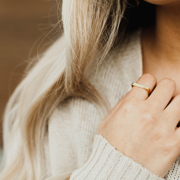 Square Stacking Ring – 14k Gold Fill or Sterling Silver, Smooth or Hammered