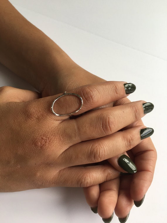 Hollow Silver Ring Geometric Ring Unusual Ring for Women Lightweight Big Ring Chunky Ring Boho Silver Ring Statement Ring