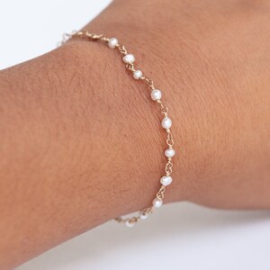 Gold Filled Rosary Style Pearl Beaded Bracelet | White Freshwater Pearls | Keepsake Jewelry for Her