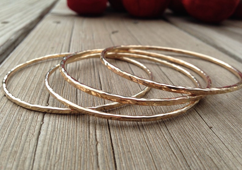 Gold Filled Bangle Bracelet for Women Stacking Bracelets Set Bridal Party Gift Bracelet Stack Set of 3 5 7 Handmade Gold Fill Bangles 画像 7