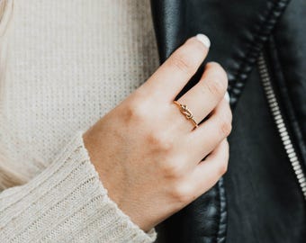 Handmade Infinity Knot Promise Ring for Her in 14k Gold Filled - Unique Eternity Stacking Ring Under 100