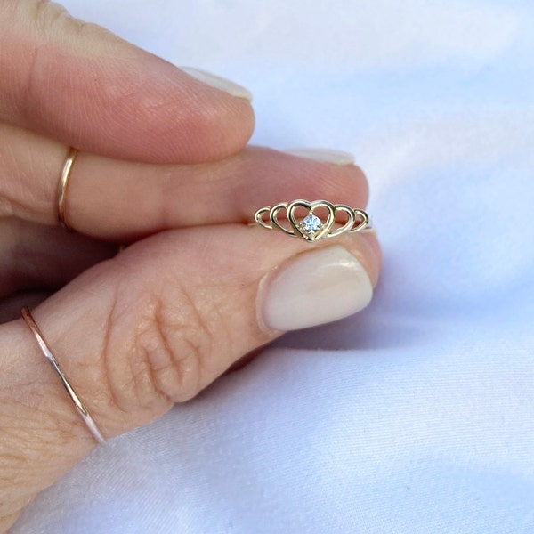 14k Solid Gold Heart Signet Ring for Kids, Midi | Keepsake Gift for Her | Baby Girl First Birthday