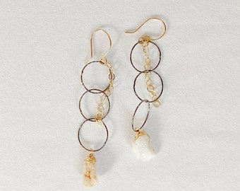Quartz Crystal Drop Earrings | Mix Metal Dangle Earrings | Long Dangle Earrings for Women | Drop Dangle Boho Charm Earrings | One of a Kind