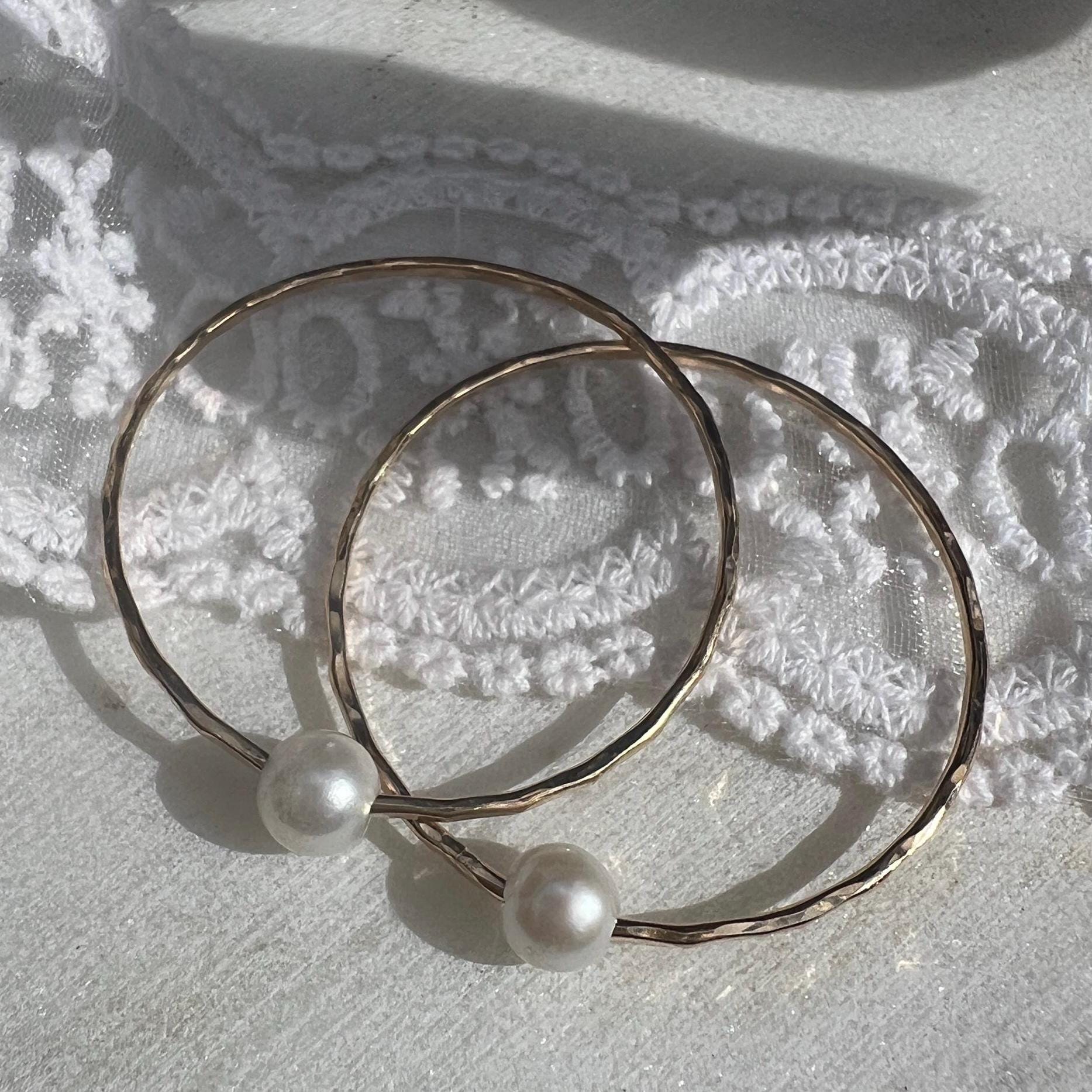 Two 14K Gold Baby Bangle Bracelets - Infant Jewelry - 2 Pearl Stacking ...