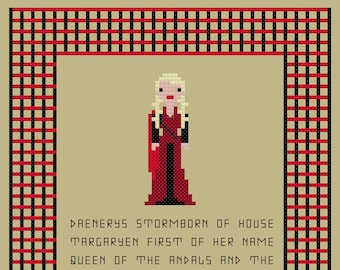 Daenerys Targaryen and her titles cross stitch pattern