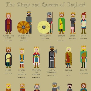 The Kings and Queens of England cross stitch pattern UPDATED including Charles III