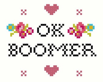OK BOOMER cross stitch pattern