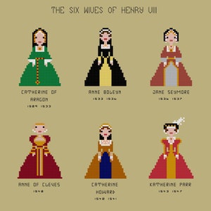 The Six wives of Henry VIII cross stitch pattern