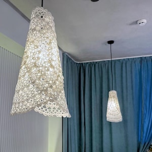 Modern Crochet Lights Boho Light Pendant Crochet White Cream Frame Lampshade Fringe Chandelier Handmade Suspension Light Fiesta Lampshade