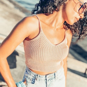 Pastel Crop top for women Short beige top Cotton knitted top Sleeveless knitted crop top/ knit top light pink