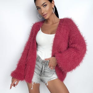 Soft knit merino wool mix &quot;dry rose&quot; cardigan women Wedding wool cardigan Fluffy wool sweater Pink coat Jacket Women Bridal shrug bolero