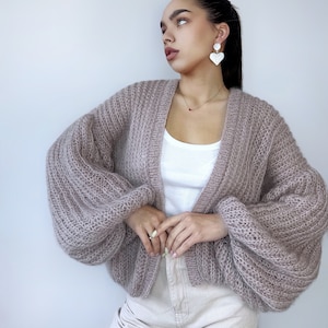 Mohair Cardigan Women Yellow Lemon Bright Cardigan Mohair