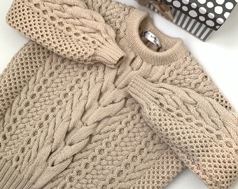 Maglione beige a maglia cavo donne/maglione merino lavorato a mano/maglione caldo spesso/maglione naturale/maglione a maglia merino/maglione a maglia cavo bianco