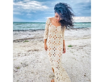 Beach crochet maxi dress/dress for beach wedding beach cover up/Crochet Beach Dress/white beige beach cover up/wedding dress beach boho