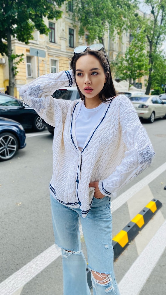 BLUELEA ブルレア summer knit cardigan ホワイト Hand Knit Folklore Cotton Cardigan White Organic Cotton Sweater
