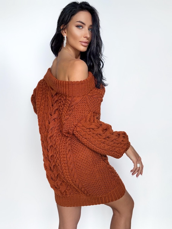 orange knit sweater dress 70s Titian Mohair Cable Knit Dress / Vintage 1970s Burnt Orange Cable Knit Mohair Wool Long Sweater or Dress / Rust Orange Mohair Jumper