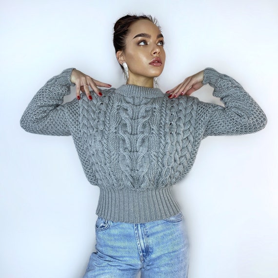 Oversize Pullover Grauer Dicker Pullover Grauer Weicher Merino-Mix