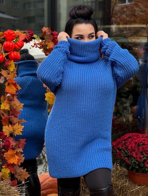 Hand Knit Blue High Collar Long Wool Turtleneck Dress Cable Knit Wseater Wool Pullover Womens Chunky Knit Big Collar Sweater Dress Plus Size - Etsy New Zealand Hand Knit Blue High Collar Long Wool Turtleneck Dress Cable Knit Wseater Wool Pullover Womens Chunky Knit Big Collar Sweater Dress Plus Size - Etsy New Zealand