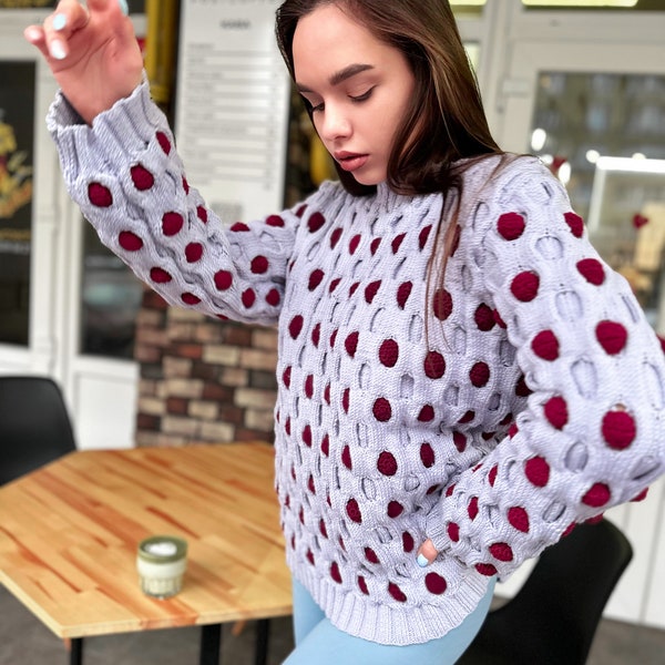 Chunky Wool Sweater for women Oversized Merino Wool Sweater Body-friendly pullover Bubbles Balls Funny Sweater Bubbles Balls Funny Sweater