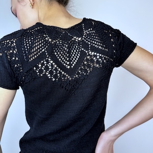 Knit cotton openwork top T-shirt women Slim Black Sweater short-sleeve Eco Friendly Pullover Knitted Cape Bridal sweater Croche pullover