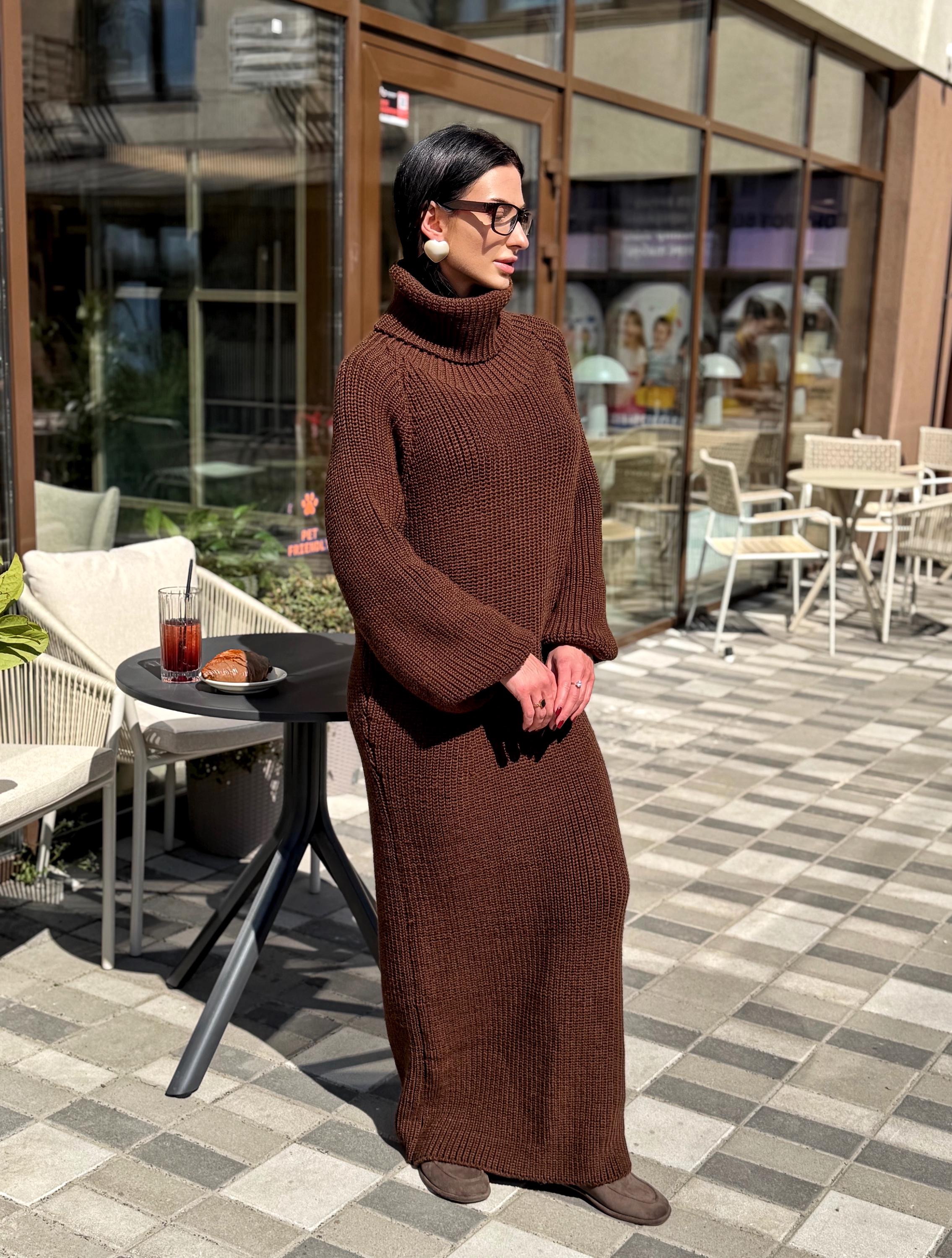 Large Hand Knit Chunky Sweater Dress Merino Wool Maxi Turtleneck Oversized Long Cozy Winter Outfit High Big Collar Women Dress Puff Sleeves