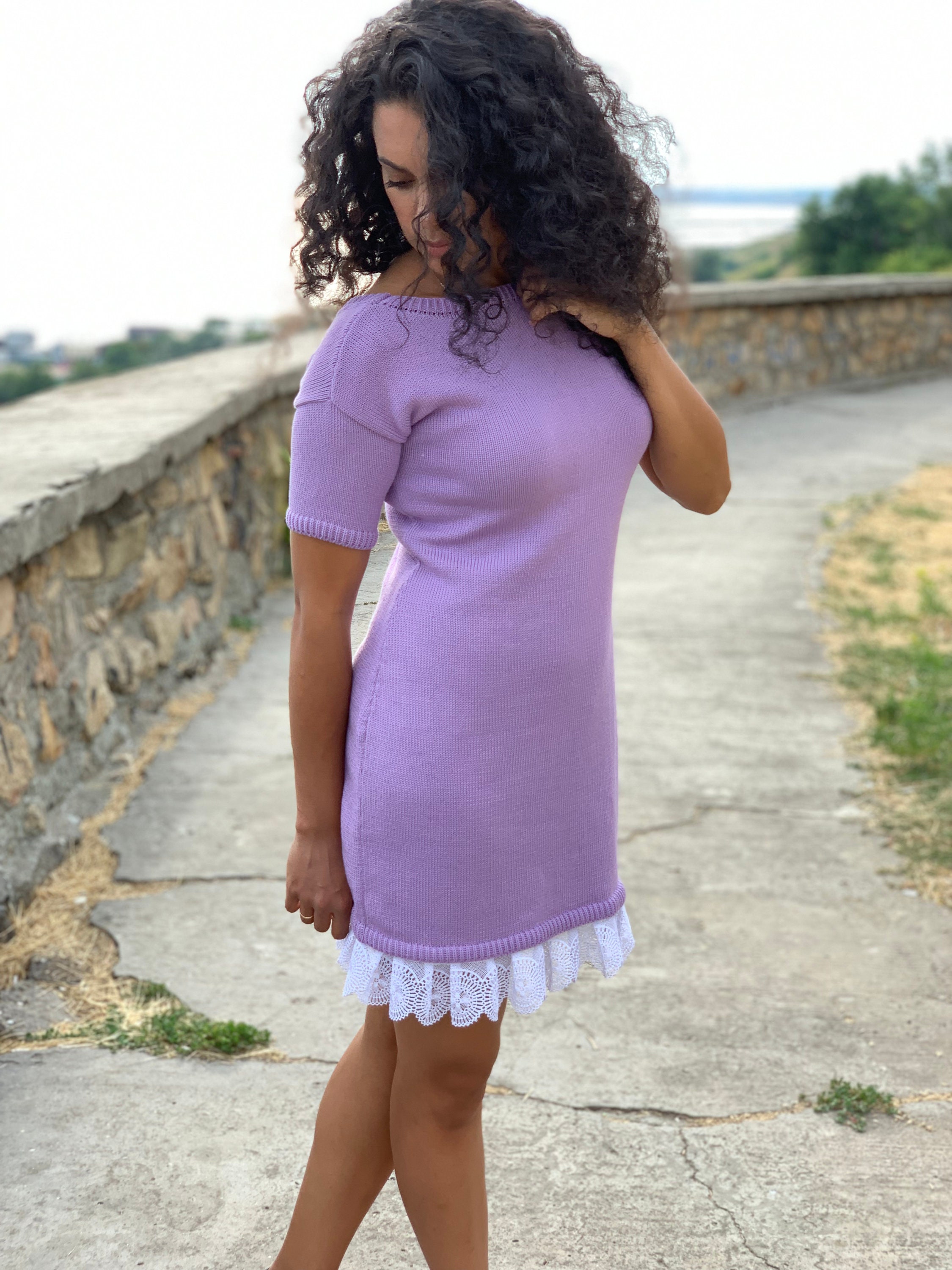 Violet summer dress for women/short sleeve knit lilac | Etsy