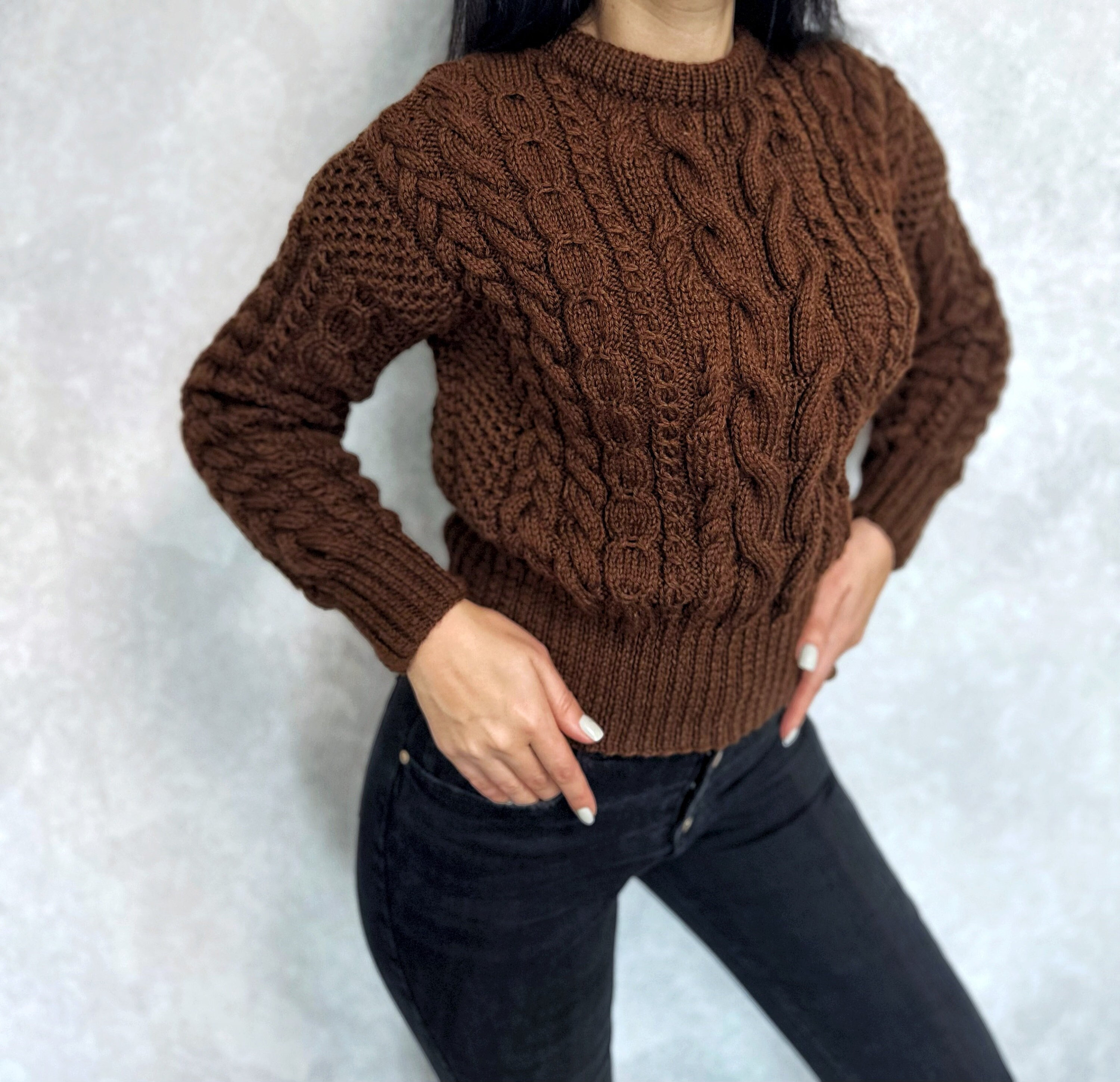 トップス everyone knit Brown Knit Sweater Women/hand Knit Jumper/crop Sweater/cable