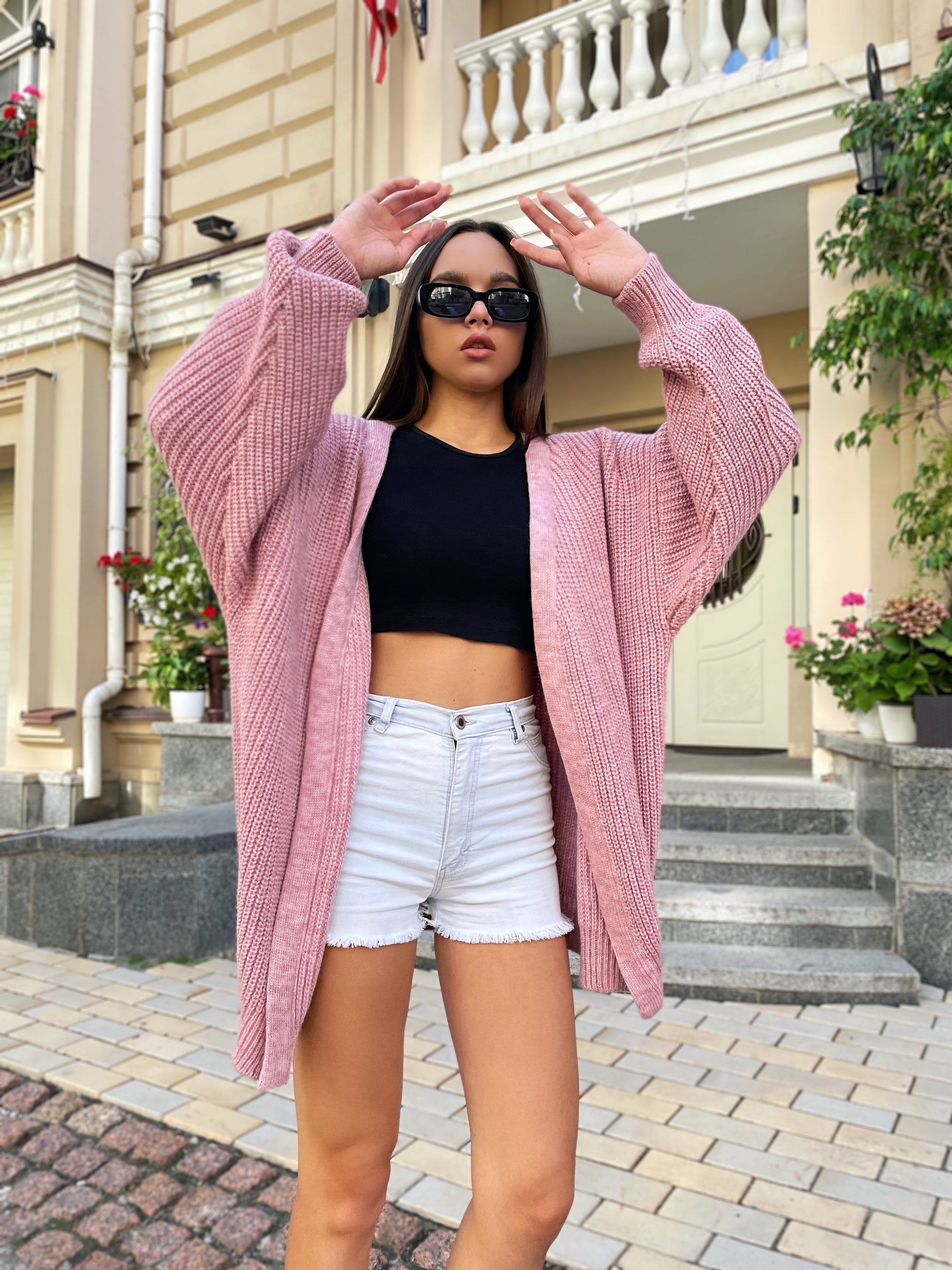 Chunky Knitted Cardigan Oversize Pink Sweater Cable Knit Cardigan Powder  Balloon Sleeve Hand Knitted Cardigan for Women Gift for Besty -  Sweden