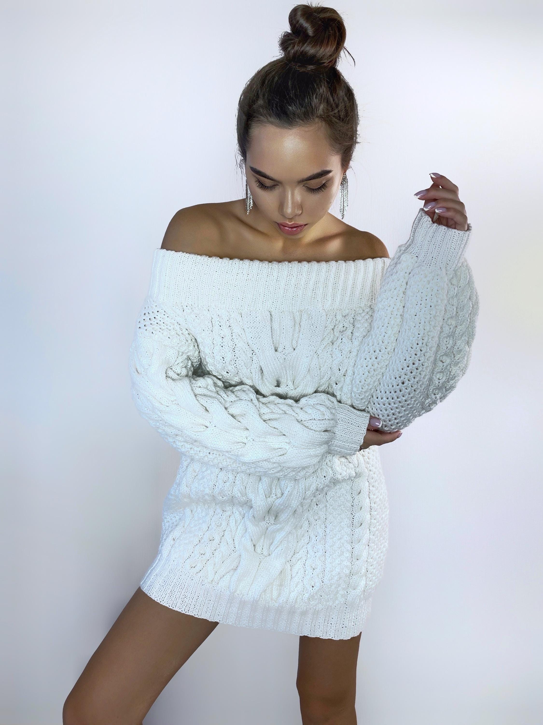 Hand knit sweater dresses for women White off shoulder sweater dress Long Cable wool sweater Knitted one shoulder dress Big cozy pullover Hand knit sweater dresses for women White off shoulder sweater dress Long Cable wool sweater Knitted one shoulder dress Big cozy pullover