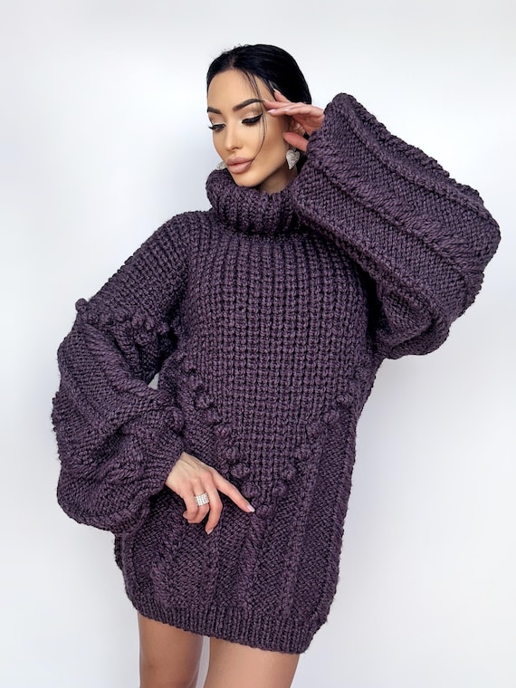 dark purple jumper dress Snapback Sweater Dress (PURPLE)