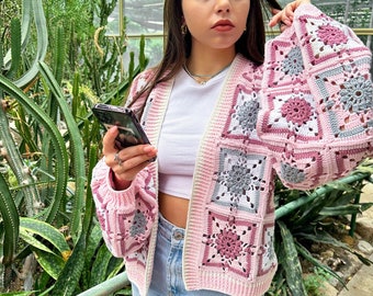Cardigan colorato all'uncinetto Cardigan quadrato granny all'uncinetto Maglione patchwork da donna Giacca Cappotto all'uncinetto Cardigan boho Cappotto afgano Festival