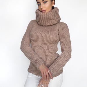 トップス high neck mohair cut and sew Ladies Pretty Mohair Sweater With Striped Yoke, Vintage