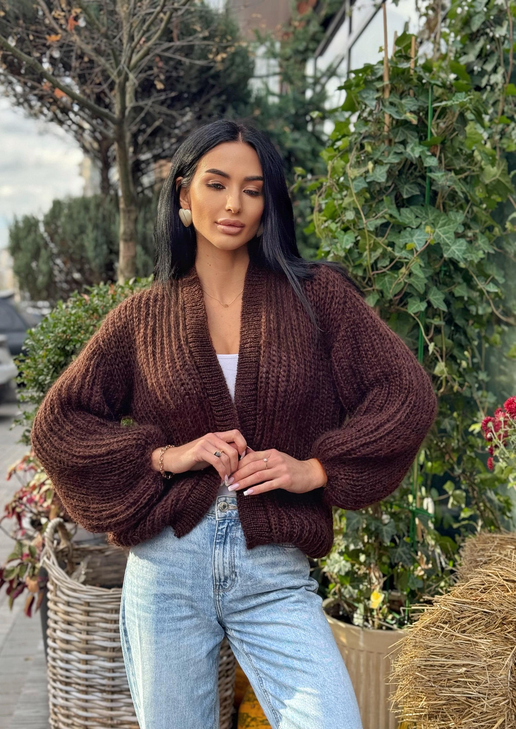 Mohair Brown Chocolate Cardigan Women Wedding Mohair Sweater