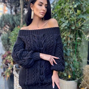 Cable Sweater Dress off Shoulder - Etsy