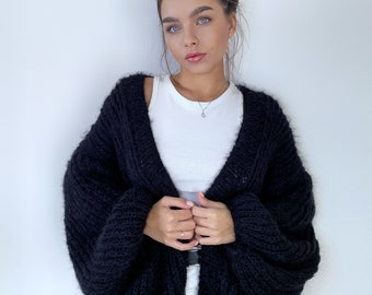 Kurze Mohair Strickjacke schwarz Mohair Bolero Hochzeit Cardigan