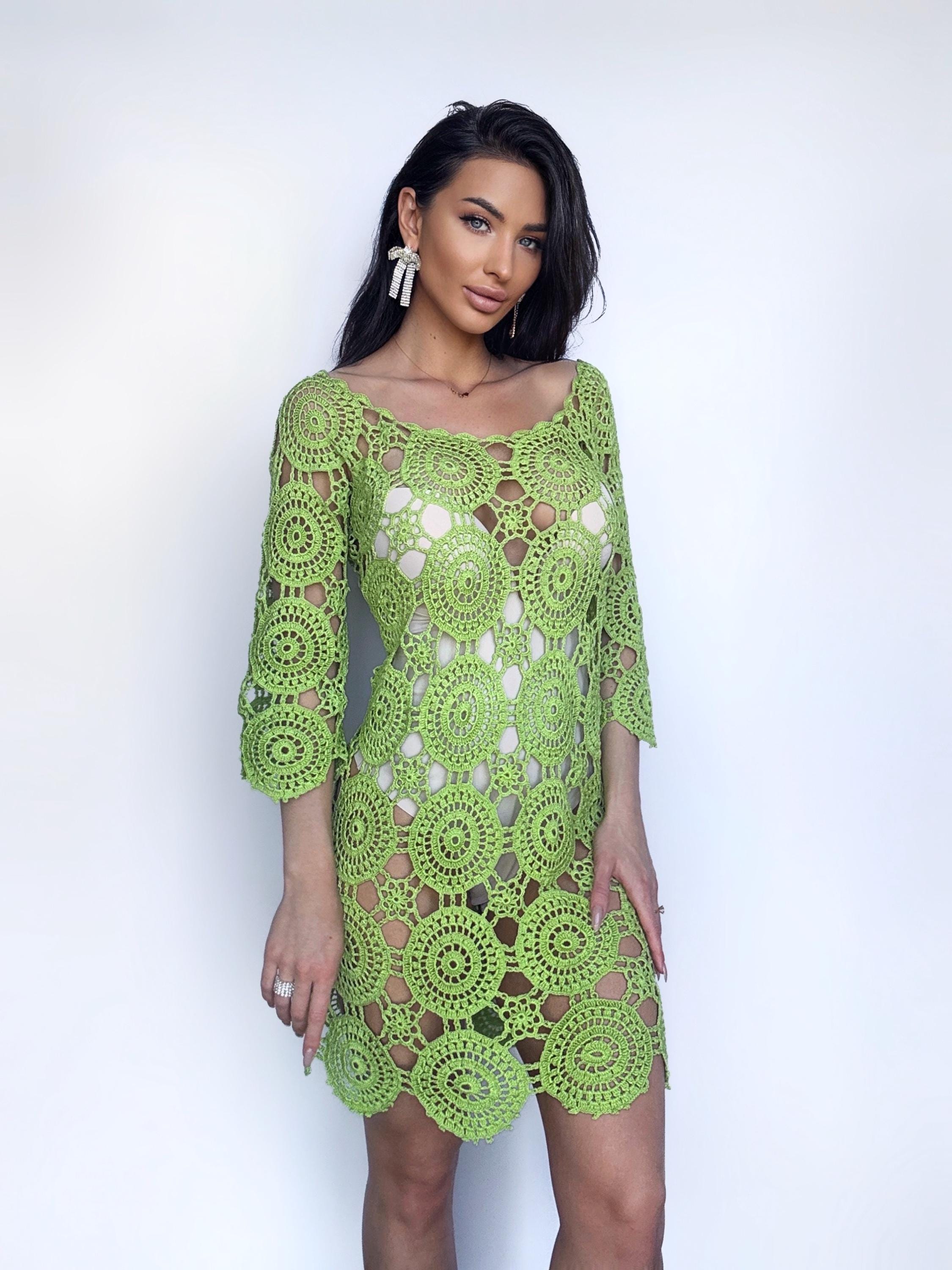 Crochet Cotton Light Green Beach Open Back Dress Cover Ups Mini Green Crochet Cover Ups Knee Deep Cotton Lace Dress Beachwears Women - Etsy Crochet Cotton Light Green Beach Open Back Dress Cover Ups Mini Green Crochet Cover Ups Knee Deep Cotton Lace Dress Beachwears Women - Etsy