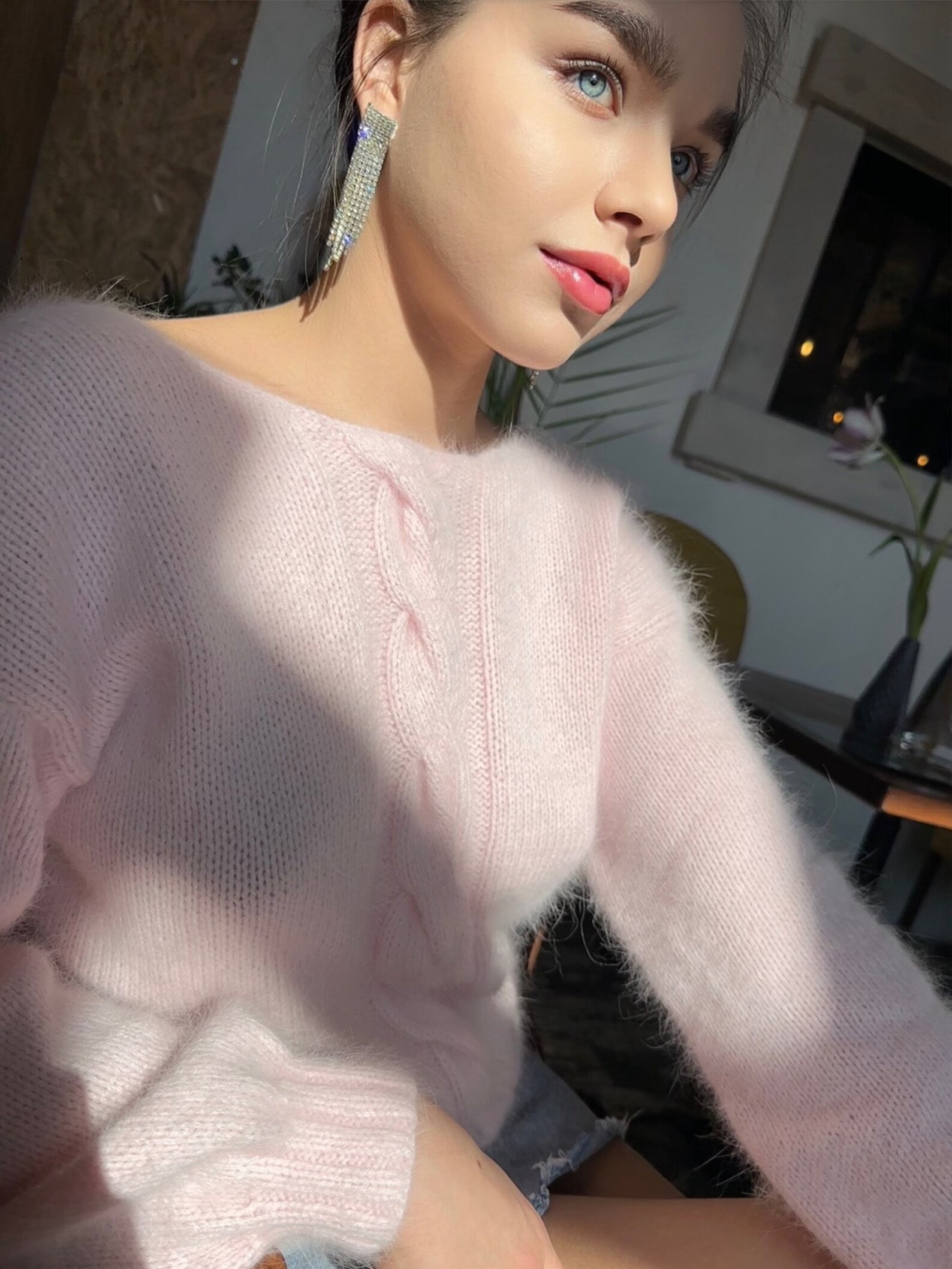 Light Pink Angora Sweater Open Back Deep Neckline Knit Pastel Fluffy ...