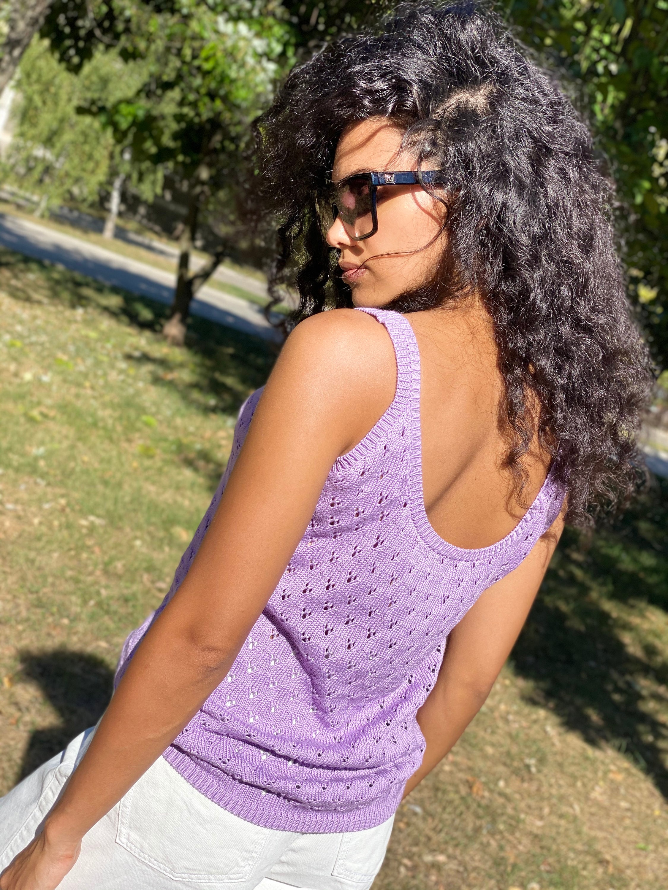 Knit white top for women/sleeveless knitviolet top for | Etsy