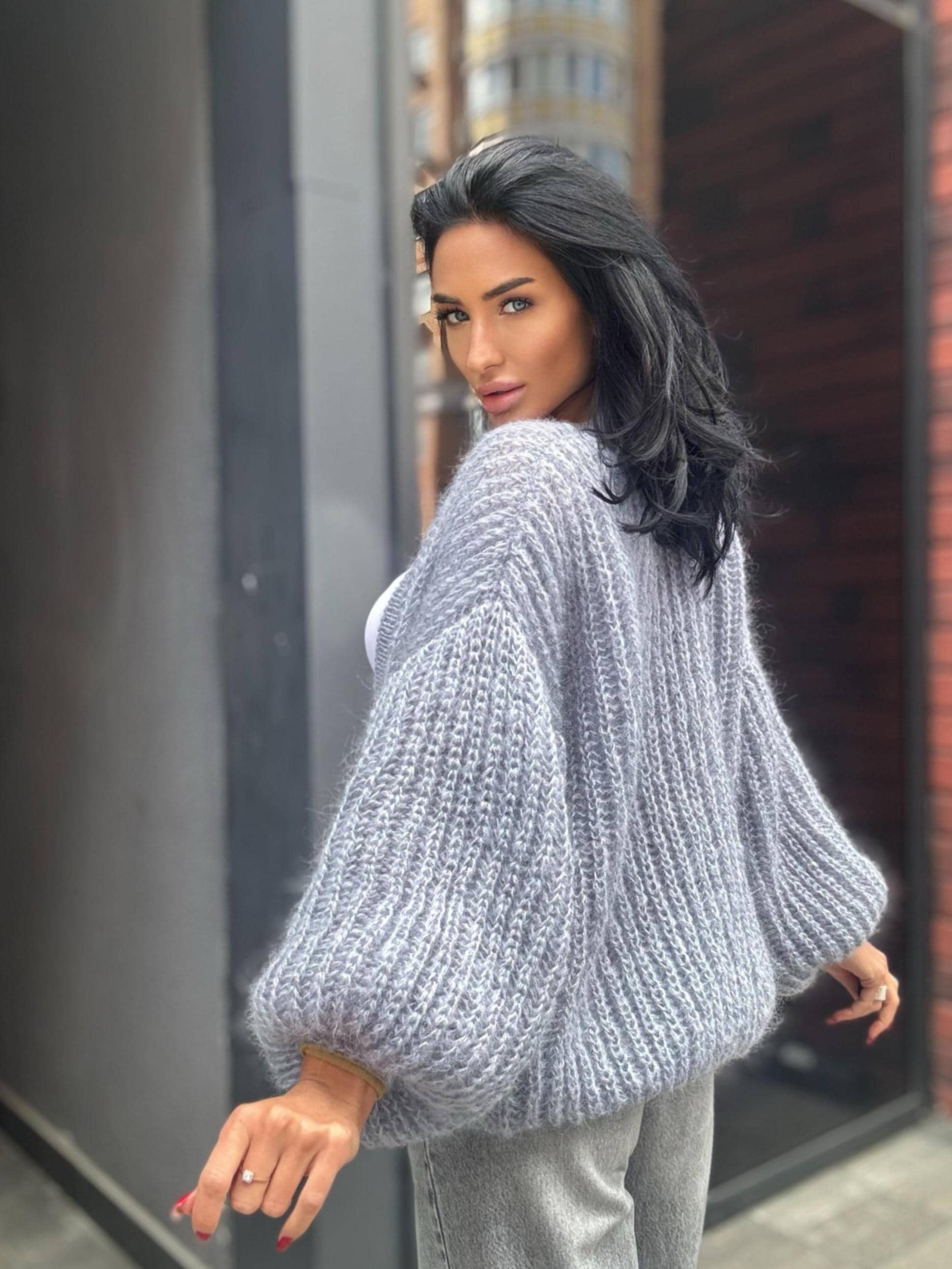 Mohair Light Gray Cardigan Women Wedding Cardigan Mohair Sweater