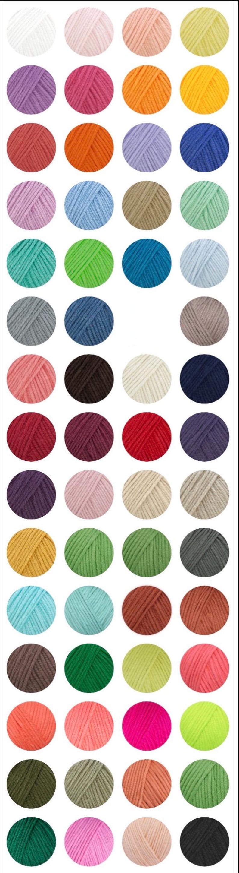 May include: A collection of colorful yarn skeins in various shades, including white, pink, purple, orange, yellow, blue, green, and gray. Each ball of yarn is neatly wound, perfect for knitting or crocheting projects.