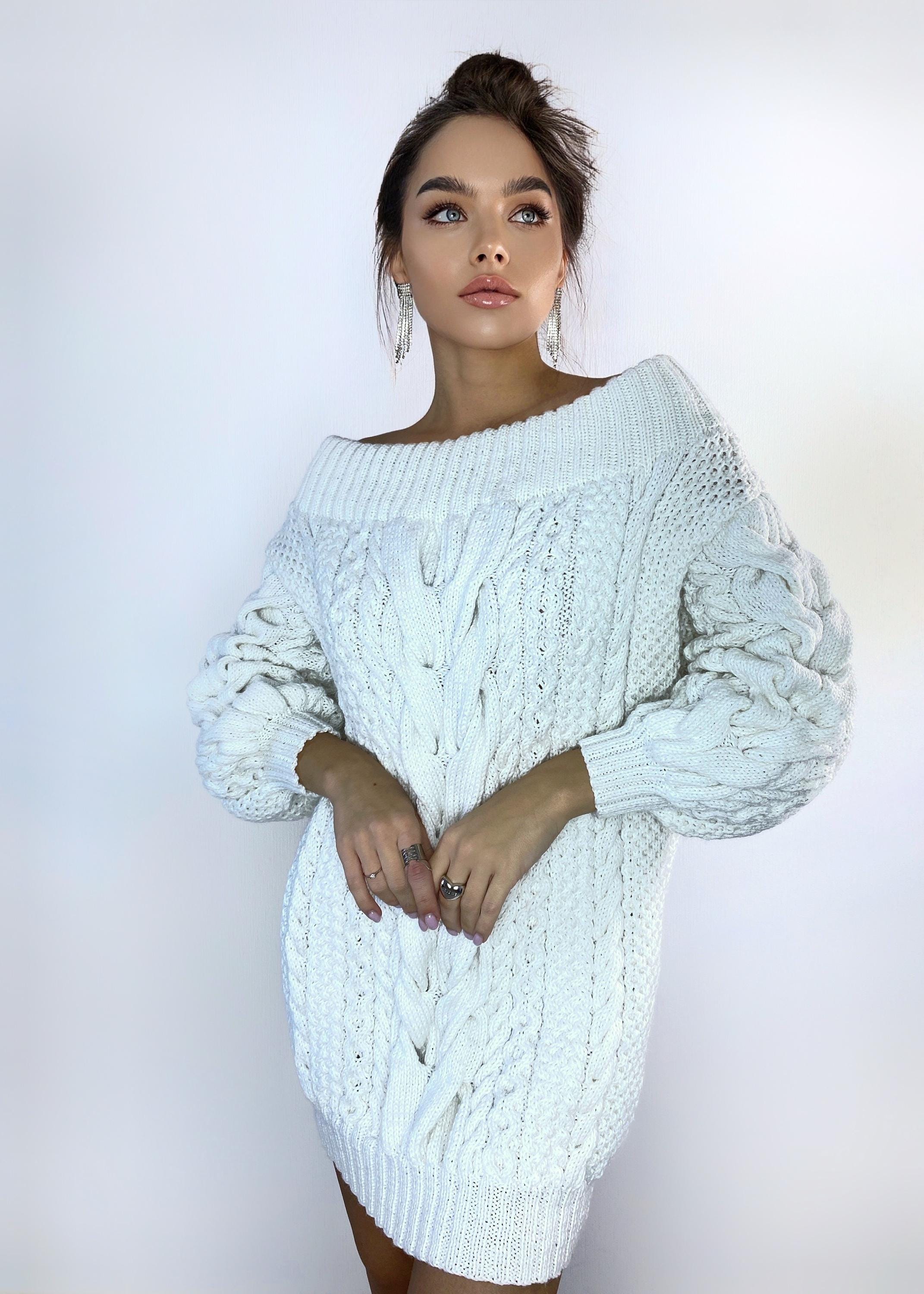 CUPSHE Women Dress White One Shoudler Sweater Long Sleeve