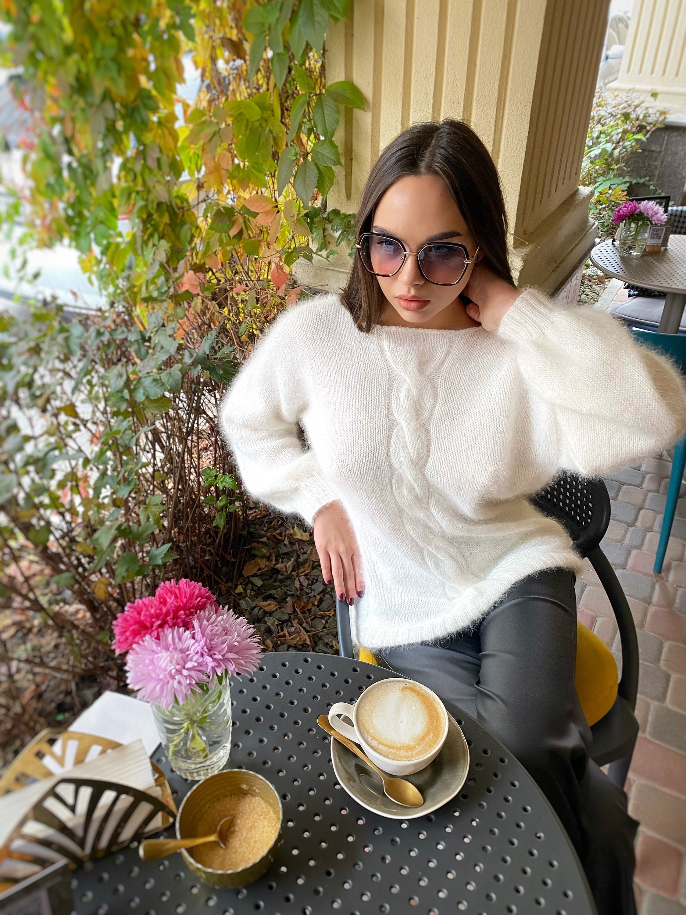 White Milk Angora Sweater One Size Open Back Deep Neckline Knit