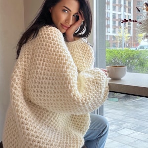 Chunky hand knit alpaca milk sweater Knitted oversized jumper Soft Luxury knit unisex style pullover
