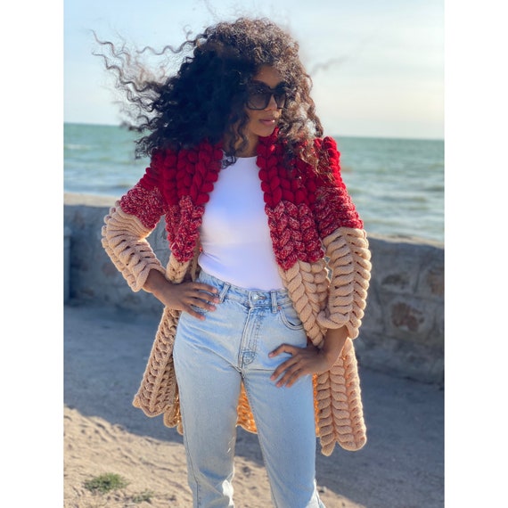 burnt orange chunky cardigan