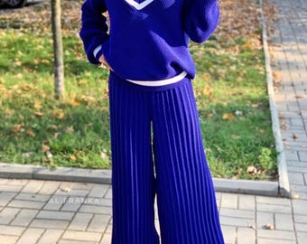 Merino knit women's pants Knitted pleated pants Trousers High waisted trousers for Women Palazzo pants Wide knitted pants