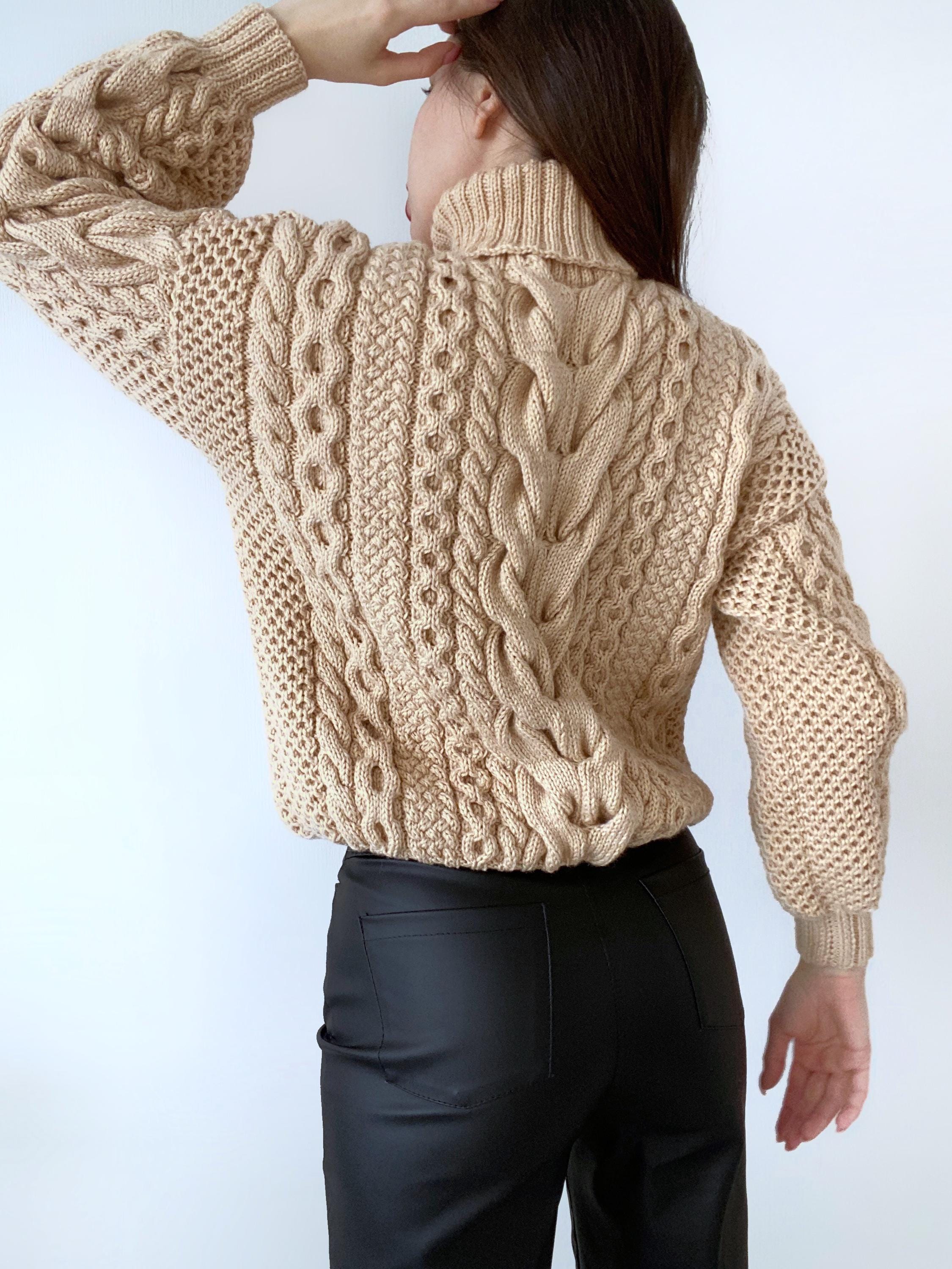 Hand Knit Sweater Chunky Knit Turtleneck Pullover Oversize Cozy