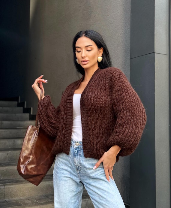Mohair Brown Chocolate Cardigan Women Wedding Mohair Sweater