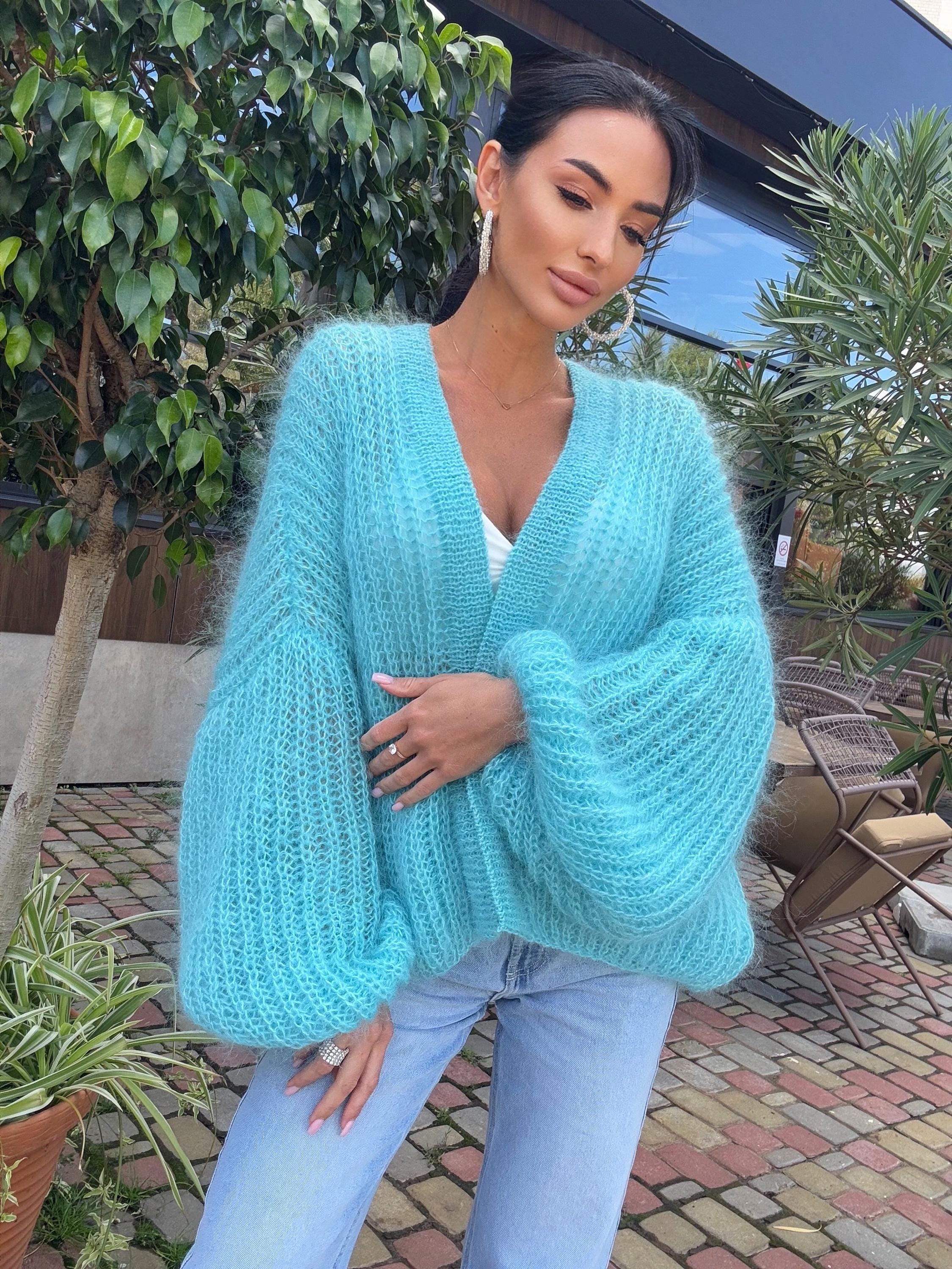 Mohair Cardigan Blue Turquoise Women Wedding Cardigan Mohair