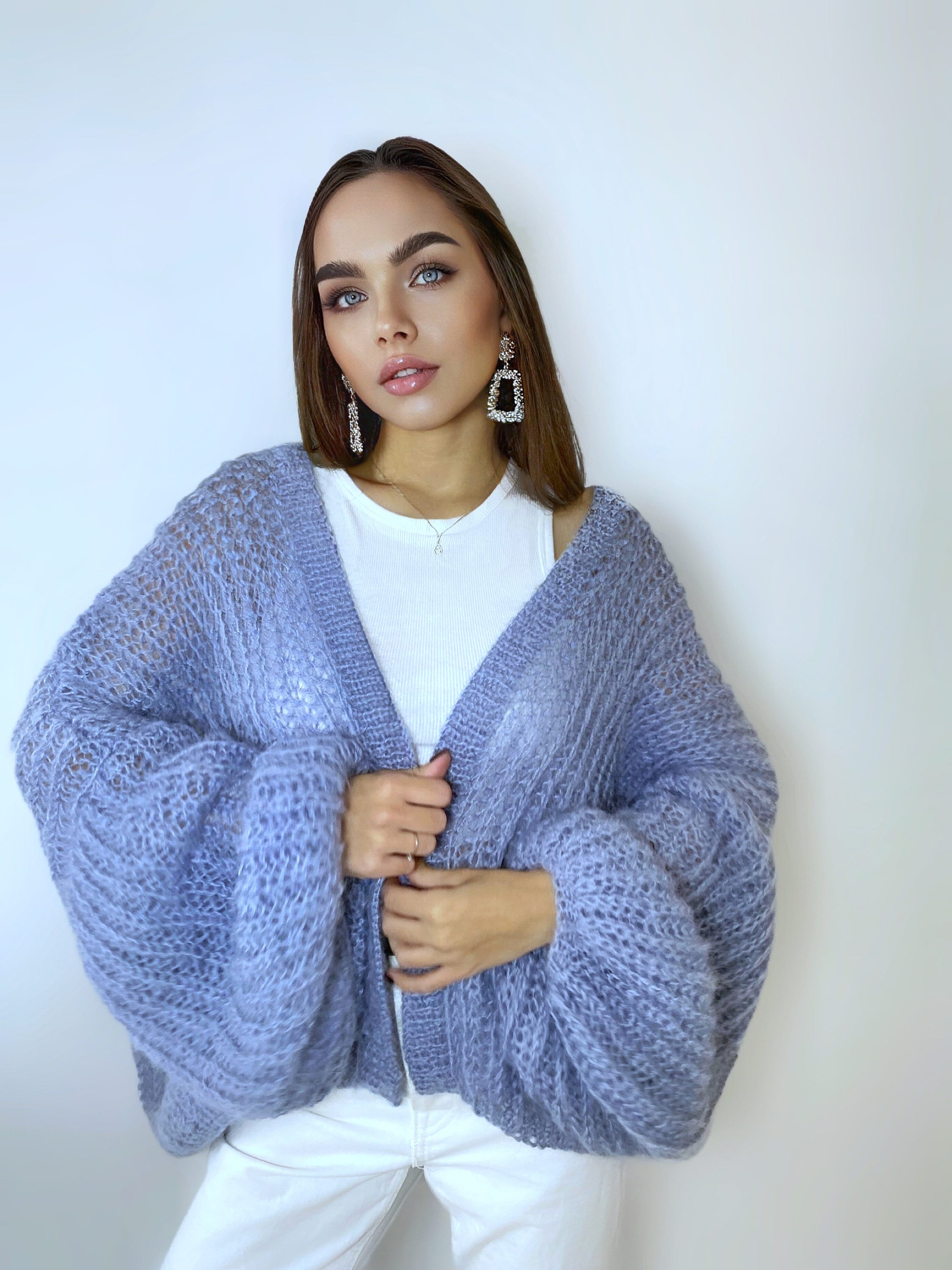 Mohair cardigan women Wedding cardigan Mohair sweater Gray knitted coat Jacket Women Bridal shrug bolero wool Fluffy short cardigan