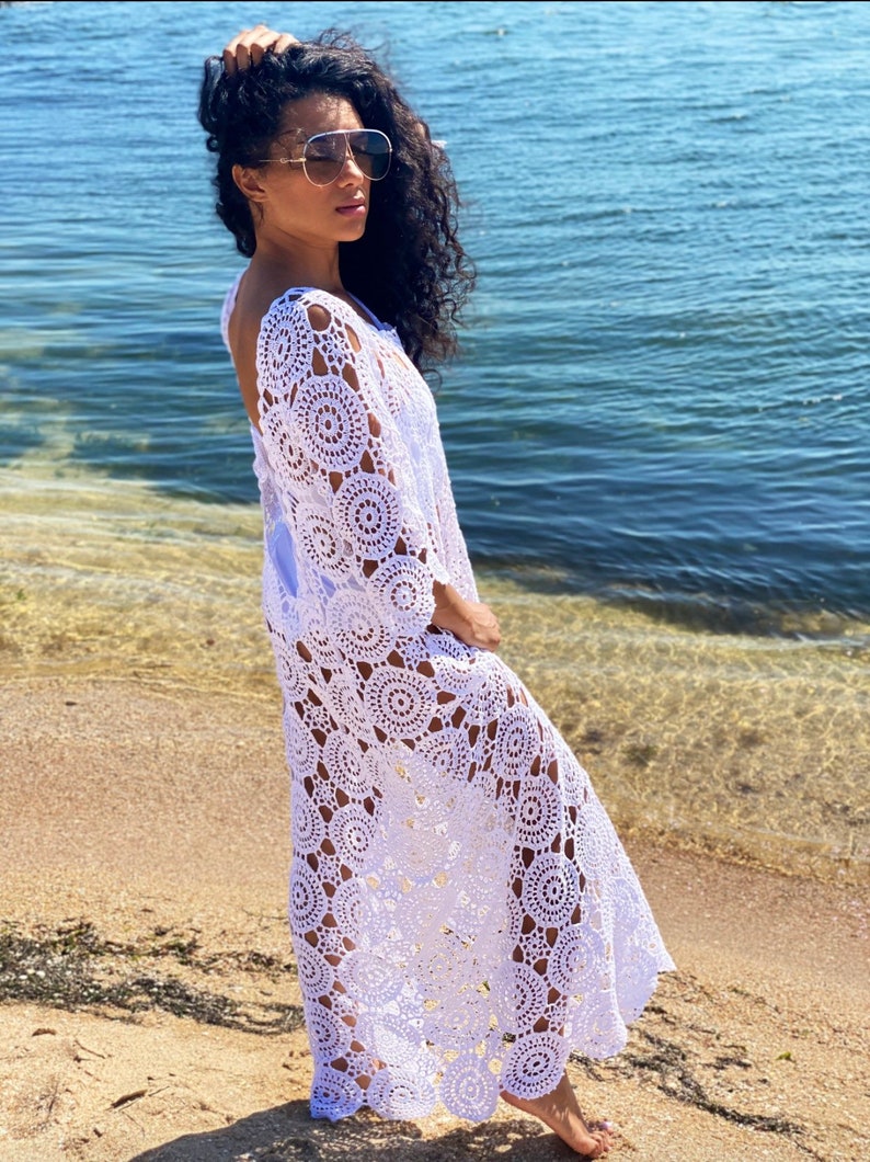 Long Crocheted Dress Cover Ups/turquoise Beach Dress/knit Etsy
